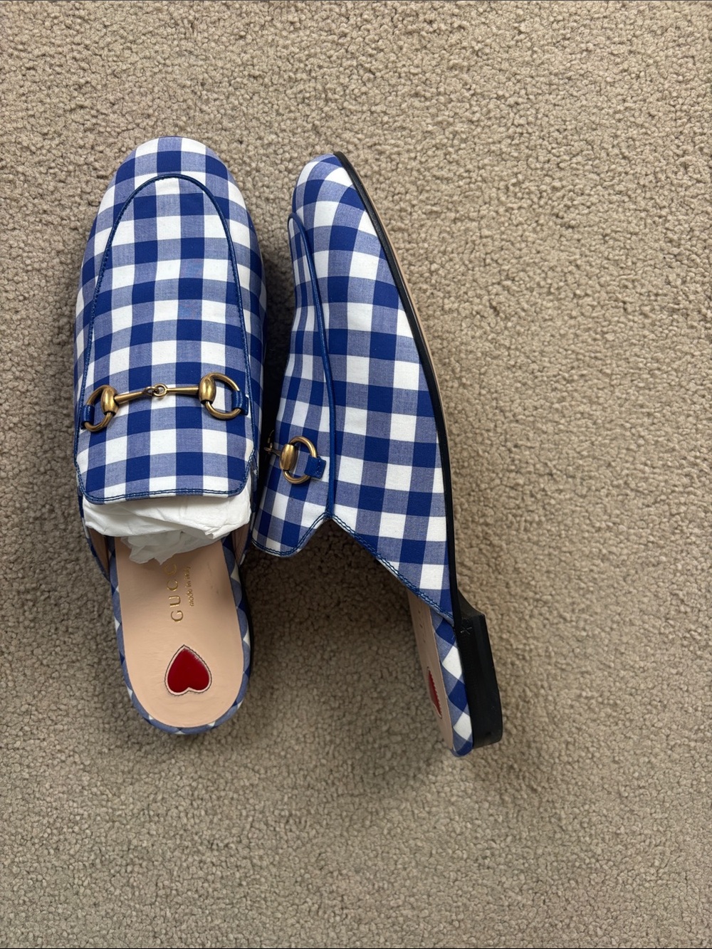 Gucci gingham light blue shoes with heart soles - Picture 3 of 5